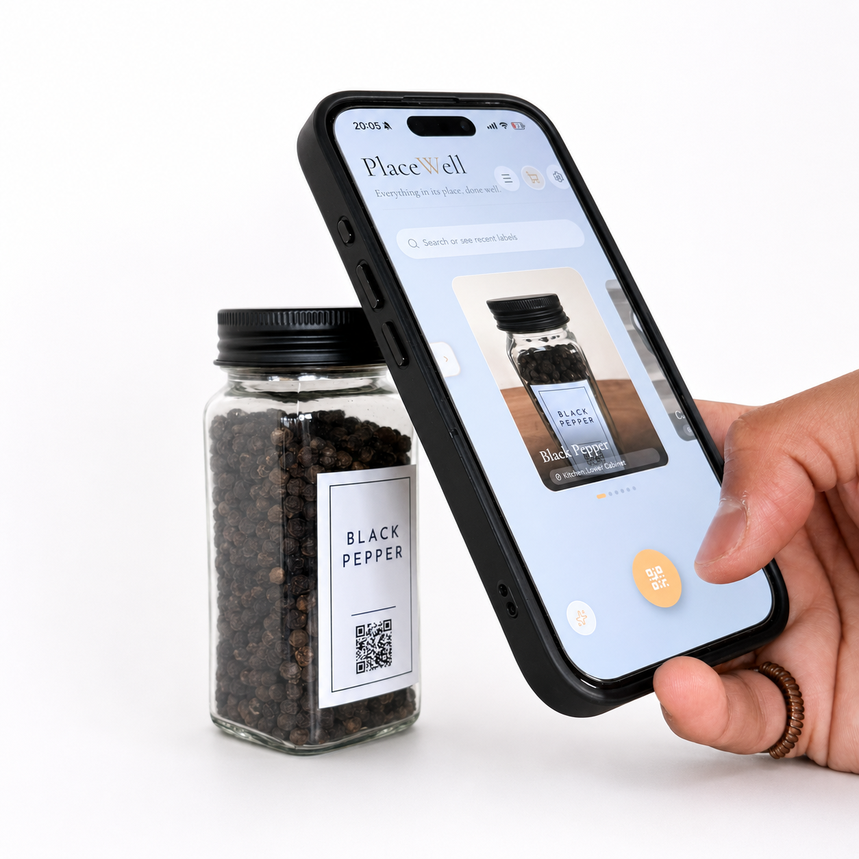 Black Pepper label connected to the PlaceWell app